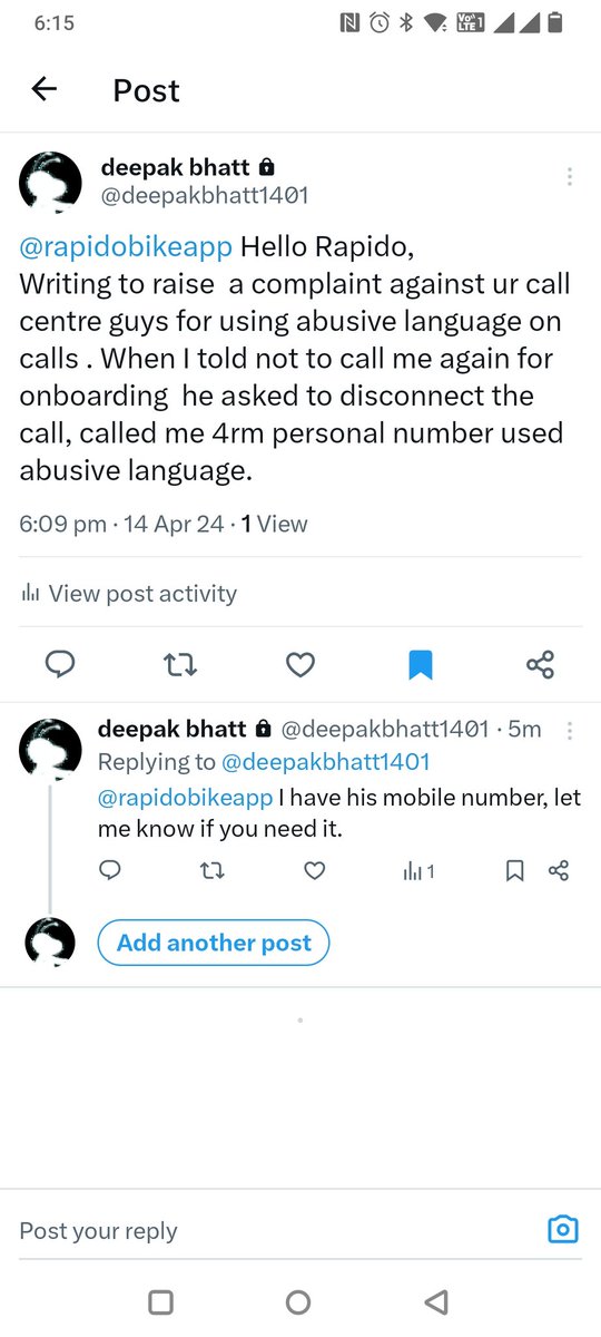 deepakbhatt1401's tweet photo. @RapidoCares hope somebody looks into this and takes action https://t.co/it9ynzNmgl