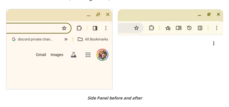 Bye-bye side panel. Now you must pin menus. This is live for me now -> Google has removed the specific side panel button and opted to add shortcuts in the top bar to streamline how you interact with bookmarks, reading mode, history, and more chromeunboxed.com/chrome-123-sid…