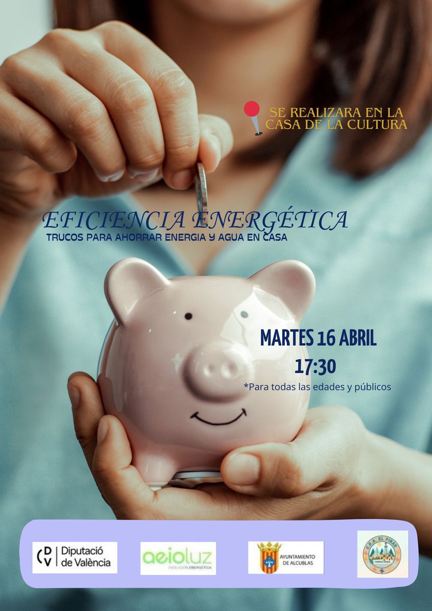 aeioLuz's tweet photo. Este martes 16 acércate a la Casa de la Cultura de #Alcublas…te diremos trucos para ahorrar energía y dinero en casa!!! Vente!!! #projecte5050 https://t.co/urficStQse