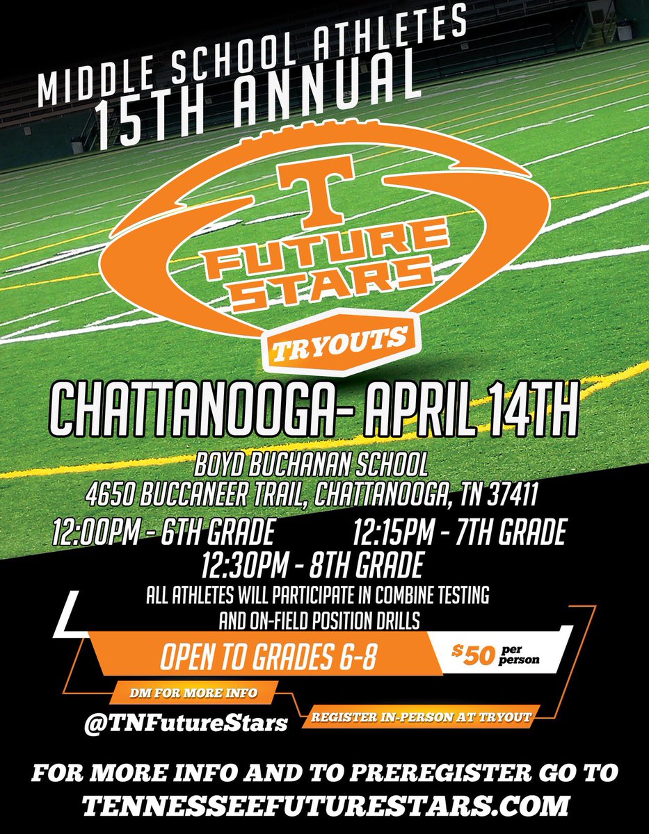 Chattanooga you are UP! Check-In times on the flyer. Pay at check-in (cash). See you at Boyd Buchanan.
