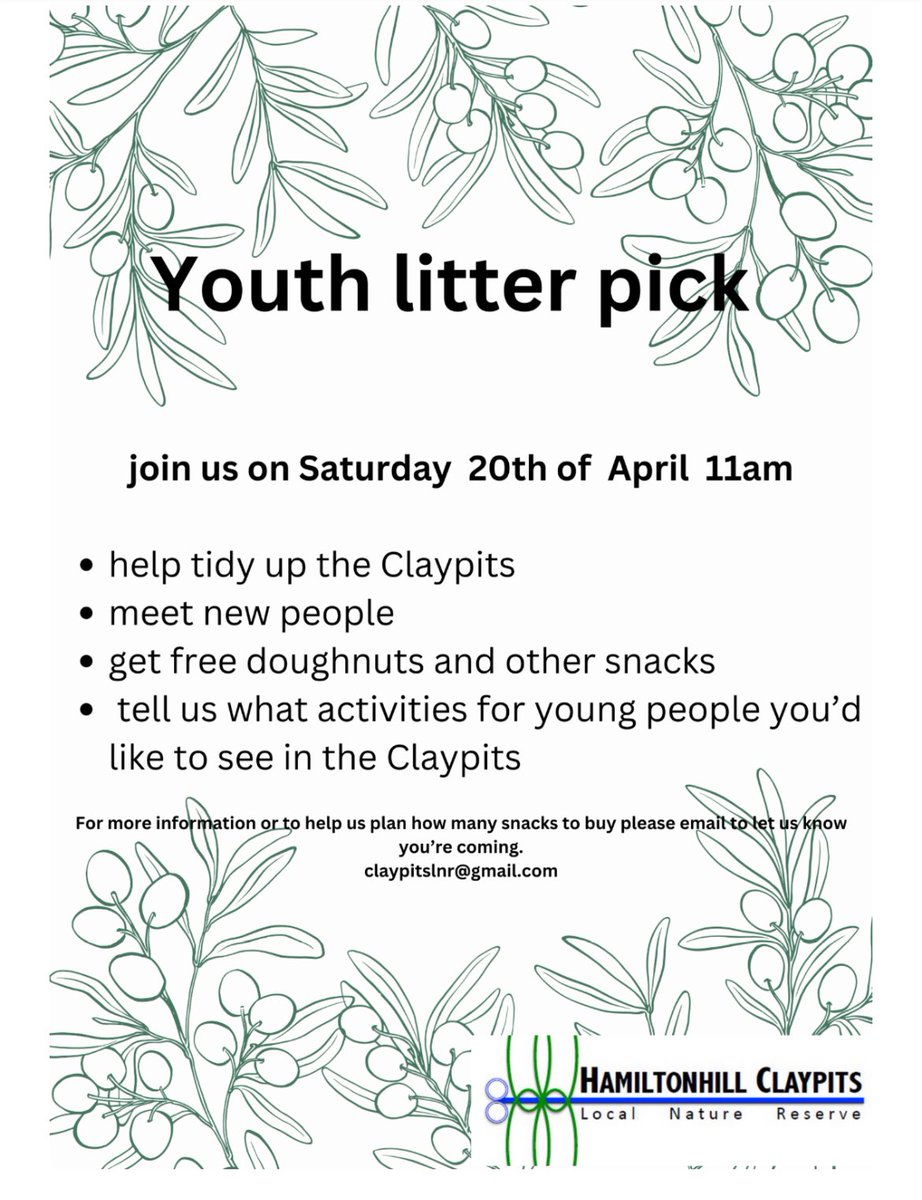 ⭐️Join our Youth Litter Pick on Saturday 20th April. 🗑️🧤😁 We have the gear and refreshments for after 🥤🍩 📧claypitslnr@gmail.com or just turn up 11am Applecross entrance ⭐️ #Community #Nature #Youth #Glasgow #OutAndAboutOnTheClaypits