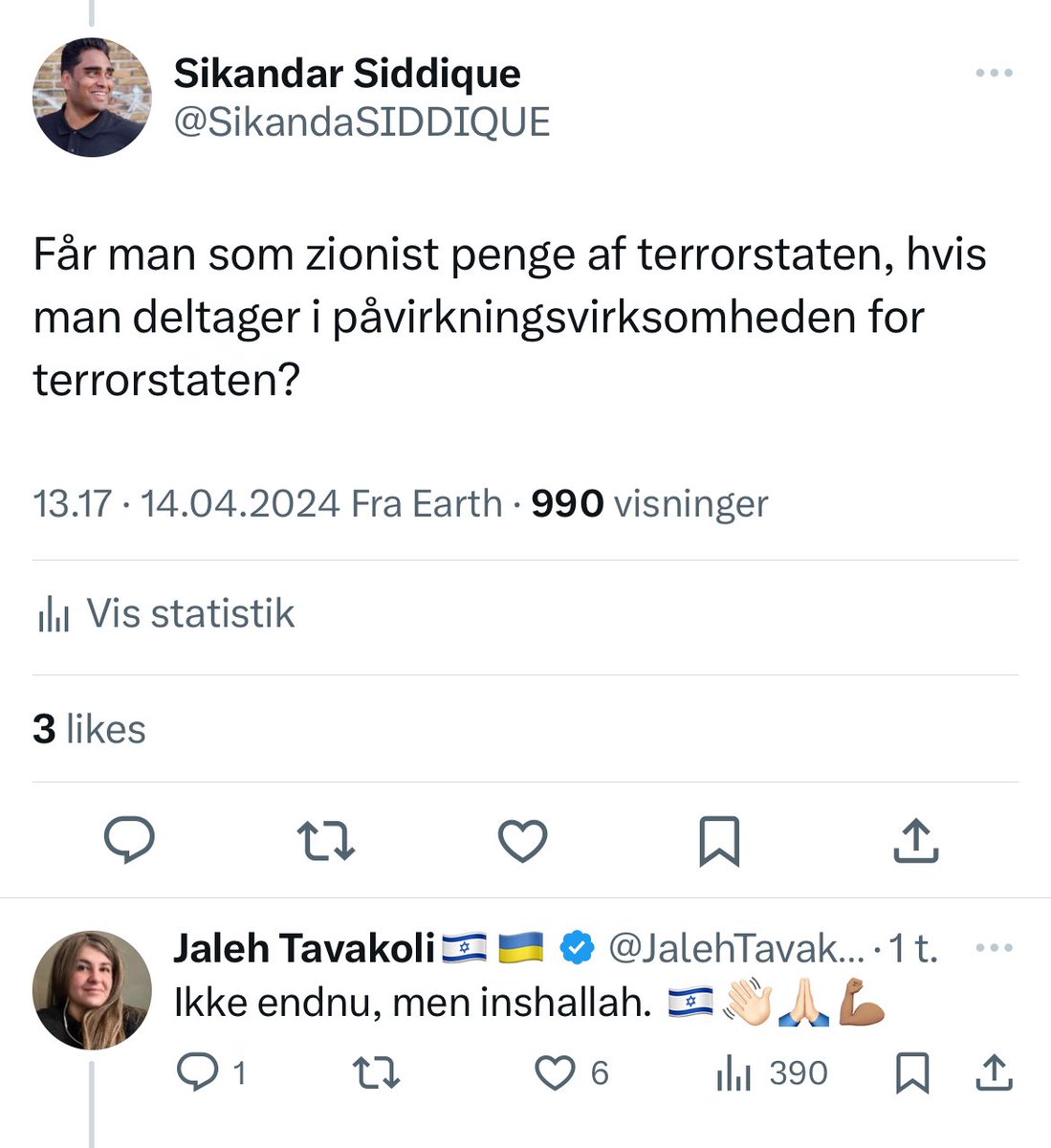 Hatten af for @JalehTavakoli 👏 På trods af hendes fuldstændig urokkelig støtte til Israel, står hun ved, at det er en terrorstat! #dkpol