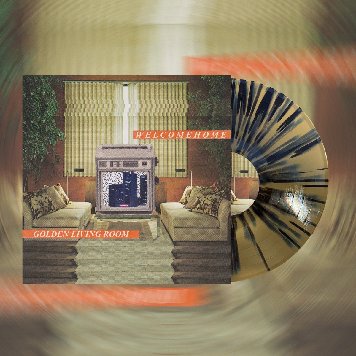 Welcome Home
by Golden Living Room

mypetflamingo.bandcamp.com/album/welcome-…

Available on 2 vinyl variants:
- Cream / mustard half &amp; half effect vinyl
- Gold / black splatter effect vinyl