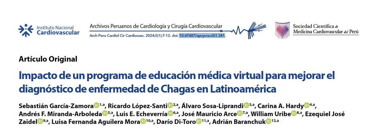 En el DÍA MUNDIAL DE LA ENFERMEDAD DE CHAGAS Compartimos los resultados de una nueva publicación SIAC🙌🏽 “Impacto de un programa de educación médica virtual para mejorar el diagnóstico de enfermedad de Chagas en Latinoamérica”    apcyccv.org.pe/index.php/apcc…