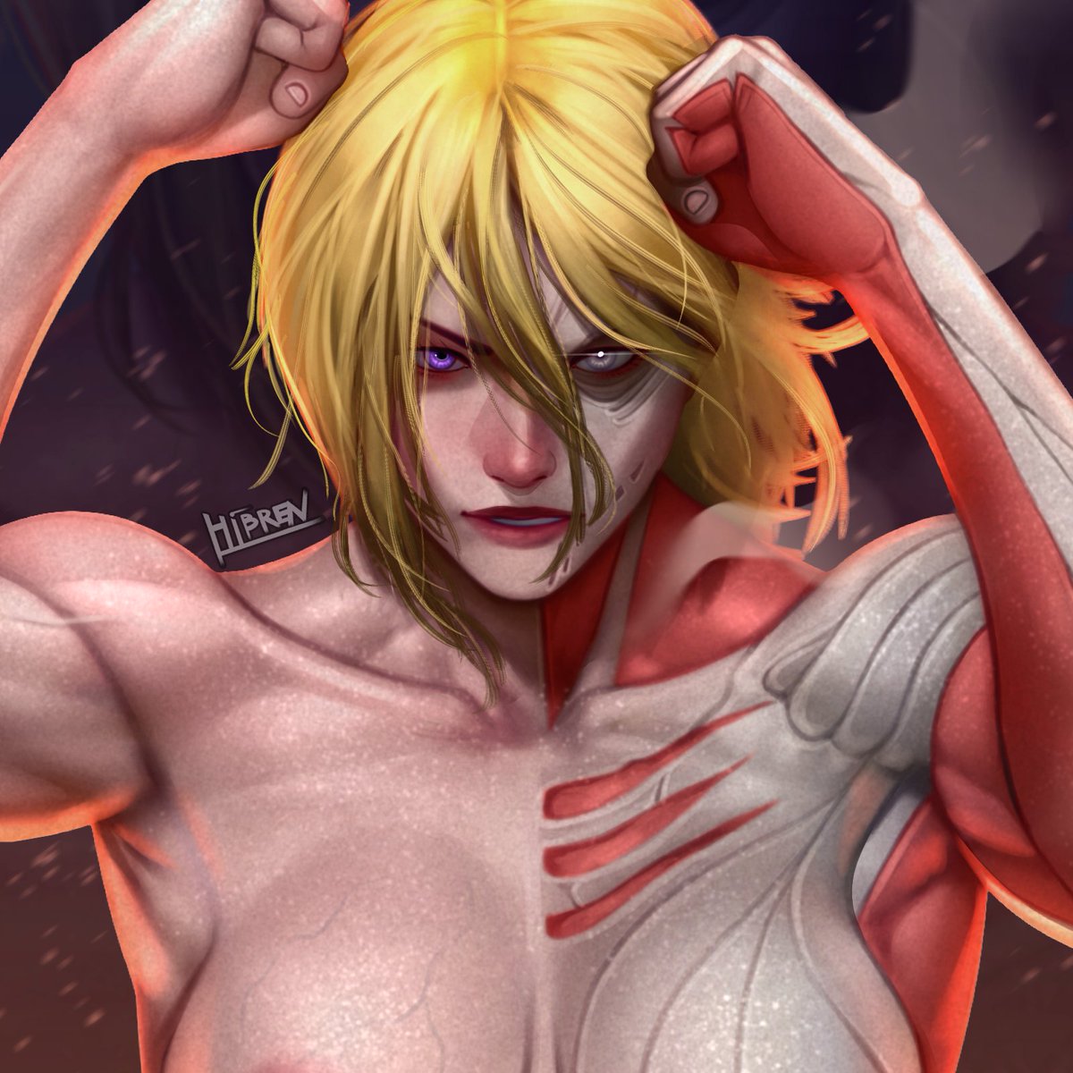 Nude commission of Annie in half-titan form. 😈🥵🔥 Commission by @000plus3zeros I enjoyed drawing her skin. I hope you like it guys! 😊🔥 #Hibren #digitalpaint #commission #fanart #annie #AttackOnTitan #nude