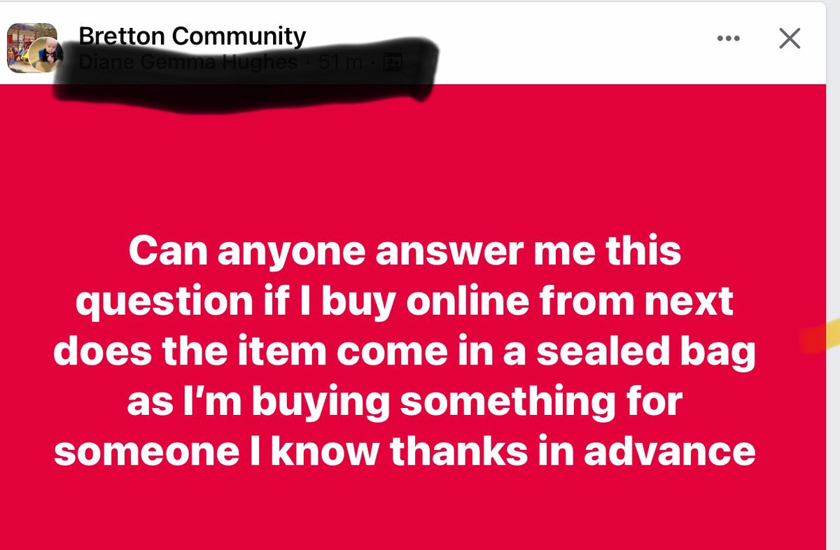 Gotta love the local FB community page. Do people buy things from Next for people they don’t know? #facebookpost