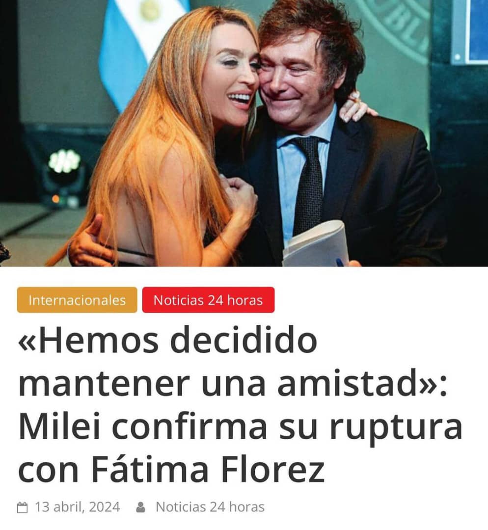 Ni la esposa lo soporto más @JMilei confirma su ruptura amorosa.