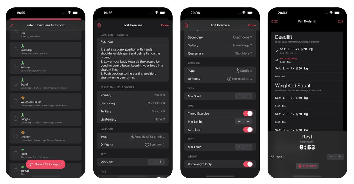 kcador_'s tweet photo. 📢 New App Alert!

MiloFit is a Workout Tracker designed with a focus on simplicity and #privacy.

It's made entirely with #SwiftUI and #SwiftData exclusively for #iPhone.

It supports unlimited and highly configurable workouts.

#indiedev #appstore 

https://t.co/gGXKjNTTVS https://t.co/VsxutLP1IH