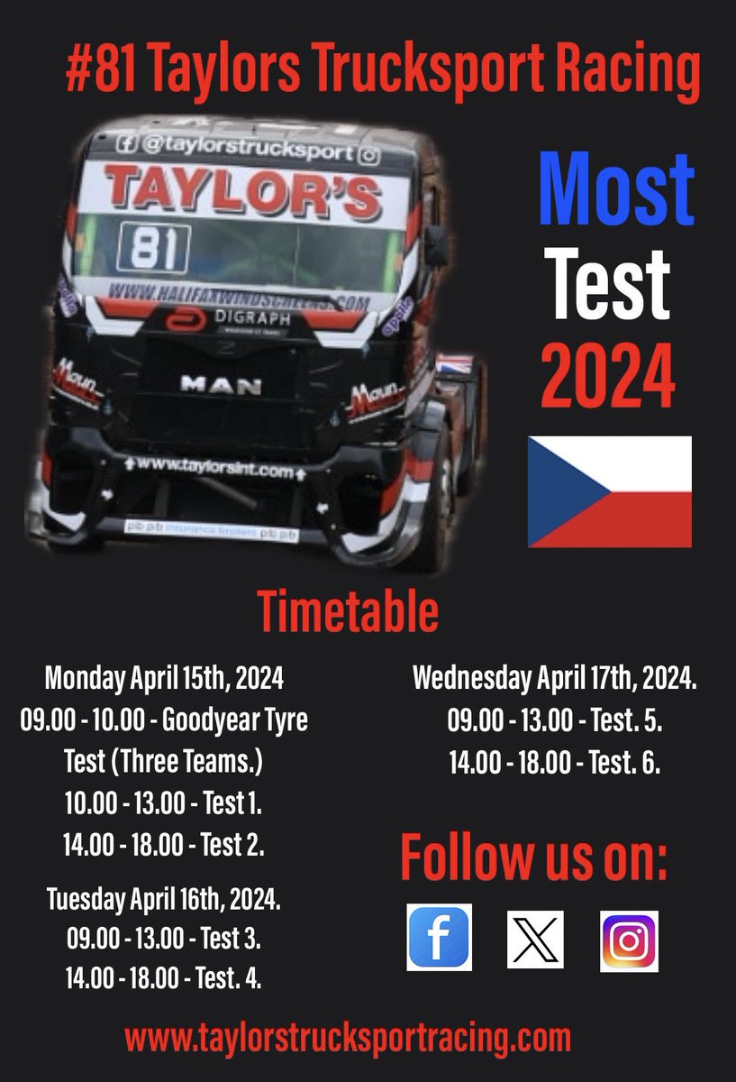 Taylors Trucksport Racing (@taylorstruckspt) on Twitter photo We are all set up and ready for the three day pre-season test here in Most, Czech Republic. ๐๐๐
๐Look out for some photos over the next few days.๐๐
๐ข Hereโs our busy timetable so you know what weโre up <a href="/FIA_ETRC/">Goodyear FIA ETRC</a> We are all set up and ready for the three day pre-season test here in Most, Czech Republic. ๐๐๐
๐Look out for some photos over the next few days.๐๐
๐ข Hereโs our busy timetable so you know what weโre up <a href="/FIA_ETRC/">Goodyear FIA ETRC</a>