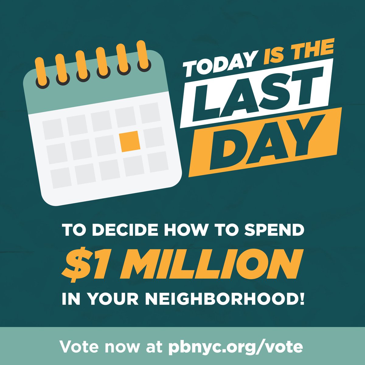 NYCSpeakerAdams's tweet photo. New Yorkers:  

Today is the LAST day to cast your vote for #PBVoteWeek and decide how capital funding will be spent to improve your community. 

Voting online is quick and easy! Cast yours now at https://t.co/JlrgtjsSUm https://t.co/wqjvSUiTe0