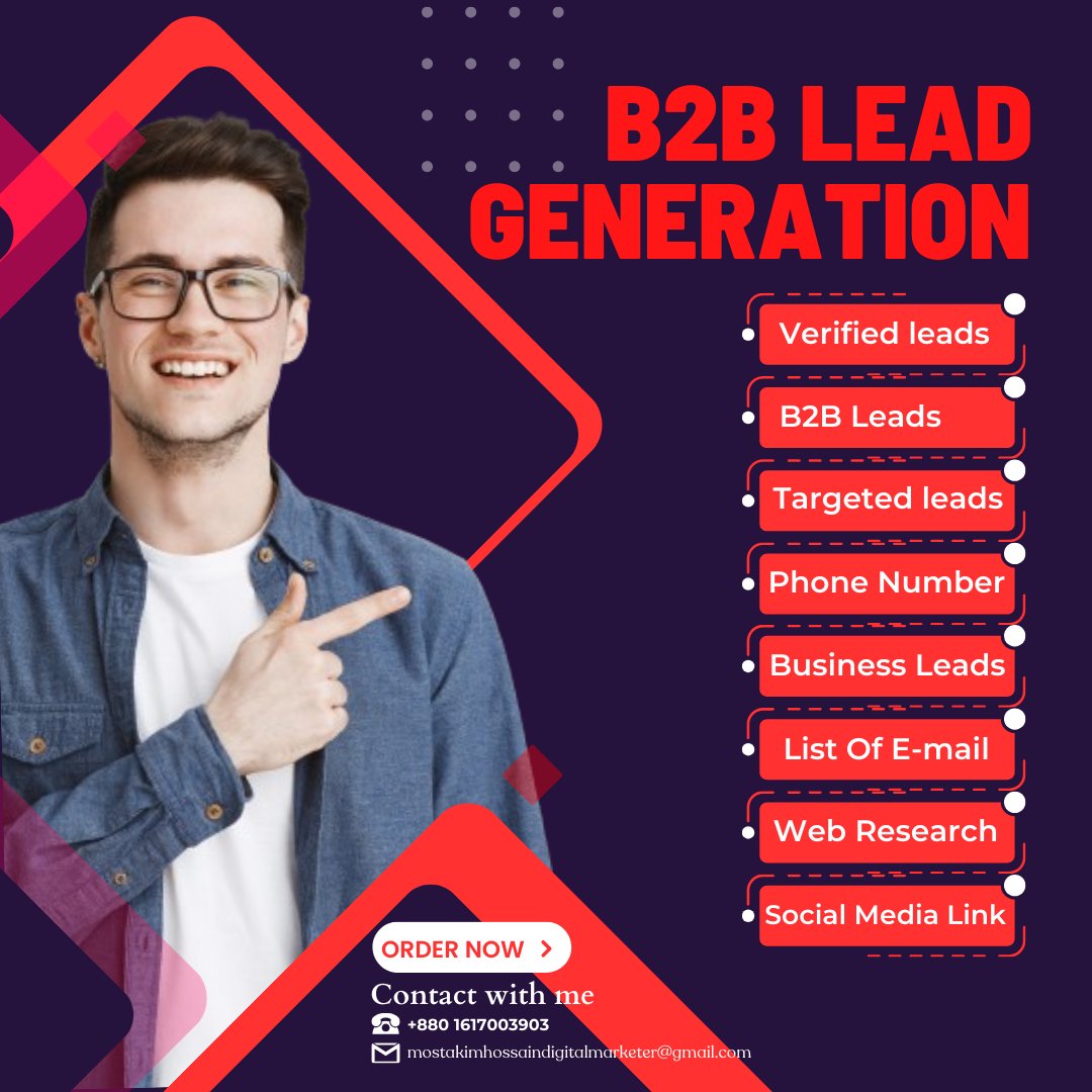 dmfmostakim's tweet image. 🌟 Professional B2B Lead Generation Expert 🌟
Are you looking to boost your business&apos;s growth with high-quality leads?  

#leadgeneration #leadgenerationstrategy #leadgenerationsystem #leadgenerationtips #leadgenerationmastery #leadgenerationmachine #leadgenerationservices
