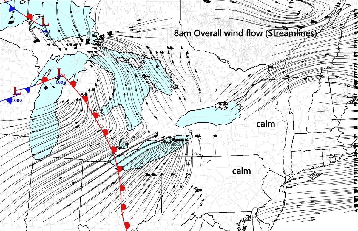 8am (12Z) Weather station roundup/analysis for S. Ontario. Red lines=Isotherms, Blue lines=Pressure (msl), weather station plots & fronts plotted. #onstorm #onwx more clearing in SWONT, elsewhere, Meh, clouds and some sun, showers diminishing.