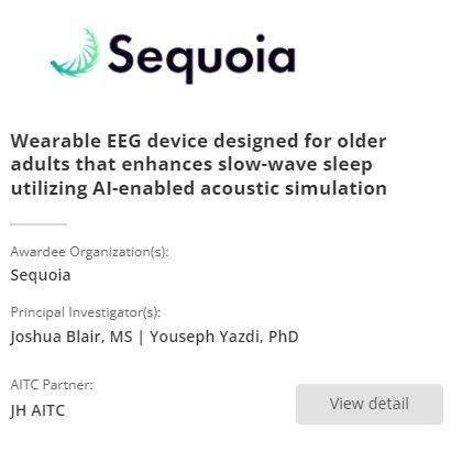Sequoia's AI-enhanced EEG wearable revolutionizes slow-wave sleep for older adults. Collaborating with @JH_AITC. A testament to #wearables and #heuristicAI. #a2pilotawards #awardees #jhaitc #cohort1 bit.ly/3TxBjNh