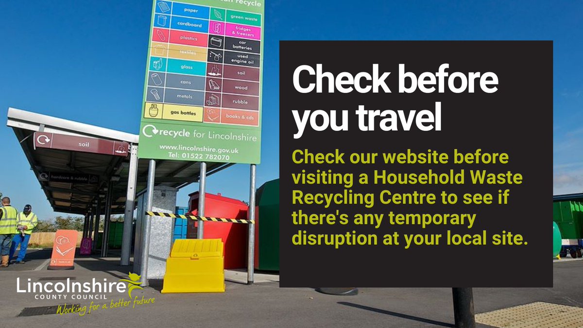 It’s been a very busy weekend at our recycling centres and at some sites there are materials we can’t accept any more of until containers can be emptied tomorrow (15 April). Check the page for your local site on our website to see which waste types are affected #LincolnshireHWRCs