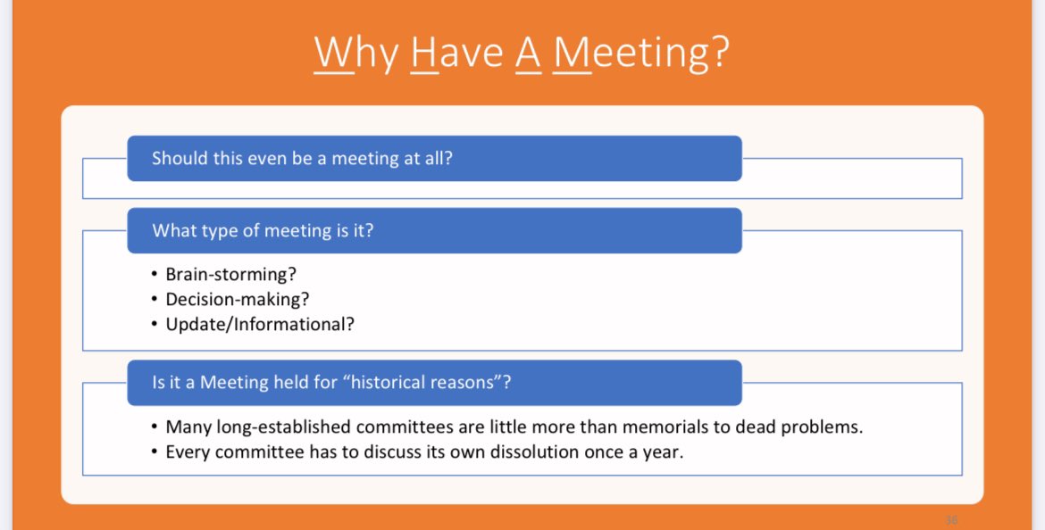 Dr. @apmg_glassy @ksirgimd: the WHAM method for meetings. Why Have A Meeting? #PLS24 @Pathologists @CAPDCAdvocacy @CAPFndn