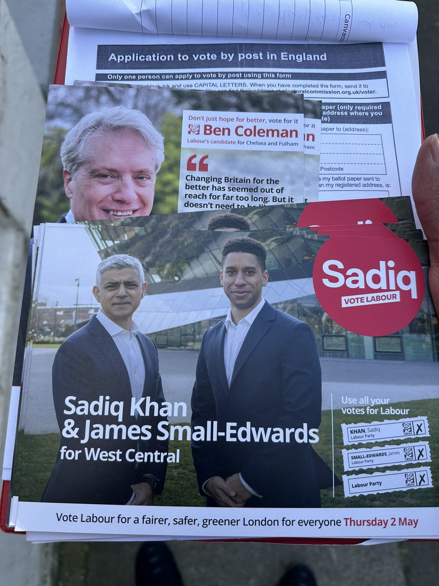 Great to be out in Fulham for Sadiq Khan, James Small-Edwards and Ben Coleman. Lots of previous conservative voters switching to Labour. On May 2nd the choice is clear, continuing a progressive agenda with Sadiq, or getting a divisive Tory in City Hall. #VoteLabour