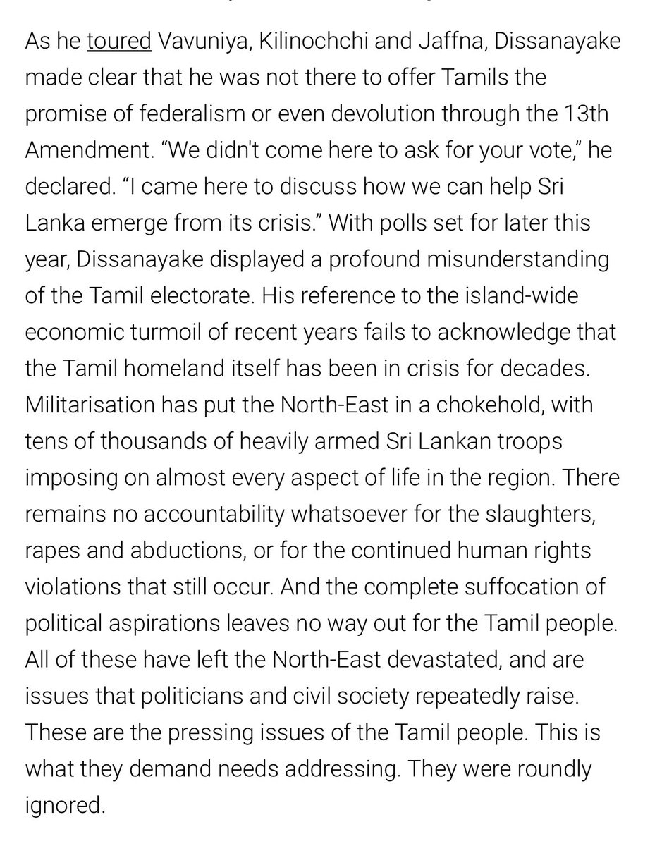 Dissanayake’s addresses in Eelam could have easily come from any one of his Sinhala political rivals – be it Ranil Wickremesinghe, Sajith Premadasa or even the Rajapaksas.