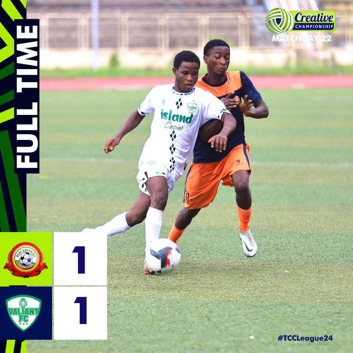 TCC_League's tweet photo. Real Sapphire fight back in the second half to secure a point at home against Valiant.
#RESVAL #TCCLeague24 https://t.co/YJtfQtnZ8M