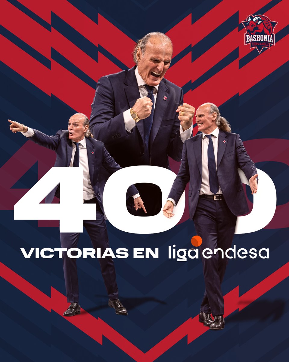 El BOSS alcanza las 4⃣0⃣0⃣ victorias en @ACBCOM 🔥🔥🔥 📰t.ly/d_RDS Zorionak, Dusko! 🔵🔴 #GoazenBaskonia