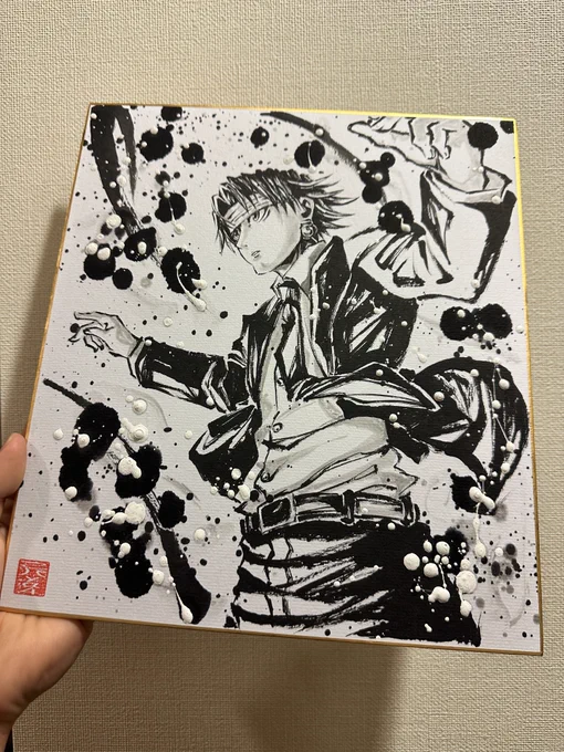 色紙にクロロ・ルシルフル描きました#ハンターハンター#HunterXHunter #模写#墨絵#イラスト 