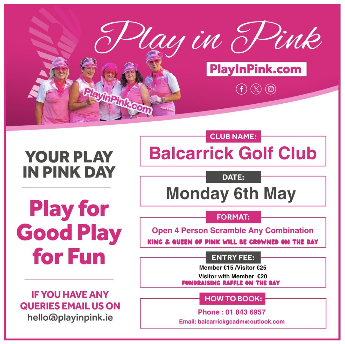 BalcarrickGC's tweet photo. ‘Play In Pink Day’ in aid of the National Breast Cancer Research Institute. Looking forward to seeing you all in your pink outfits. 
Tee times can be made via the Pro-Shop on online via the following link:

https://t.co/OWIJwYLSRZ https://t.co/S451KVkzFD