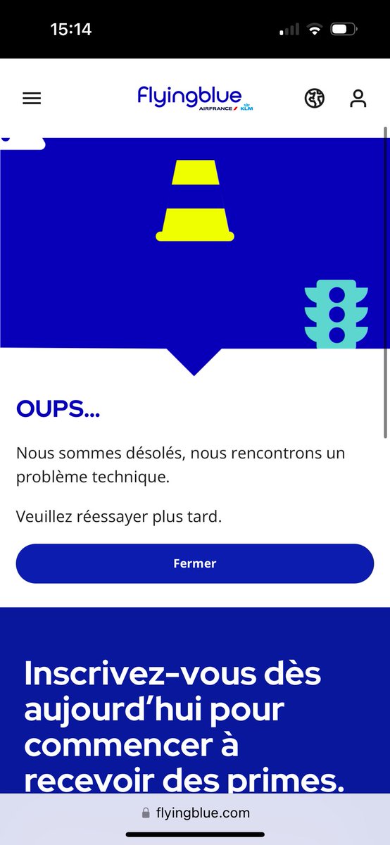 isotauro's tweet photo. @flyingblue dear sirs why every time I try to access my page there is a technical error? It has been happening for months! https://t.co/Fu8yPyzb1W