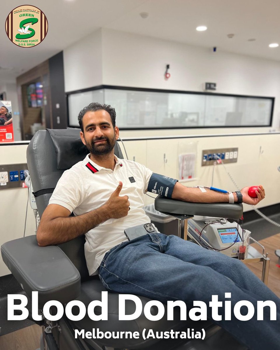 GreenSwelfares's tweet photo. Blood Donors are life savers! Shah Satnam Ji Green 'S' Welfare Force Wing volunteers in Melbourne, Australia, have generously donated🩸blood for needy patients. Join the movement—be a hero, donate blood, and give someone the precious chance to live. Let's make a difference together! #BeAHero #GiveLife #DeraSachaSauda