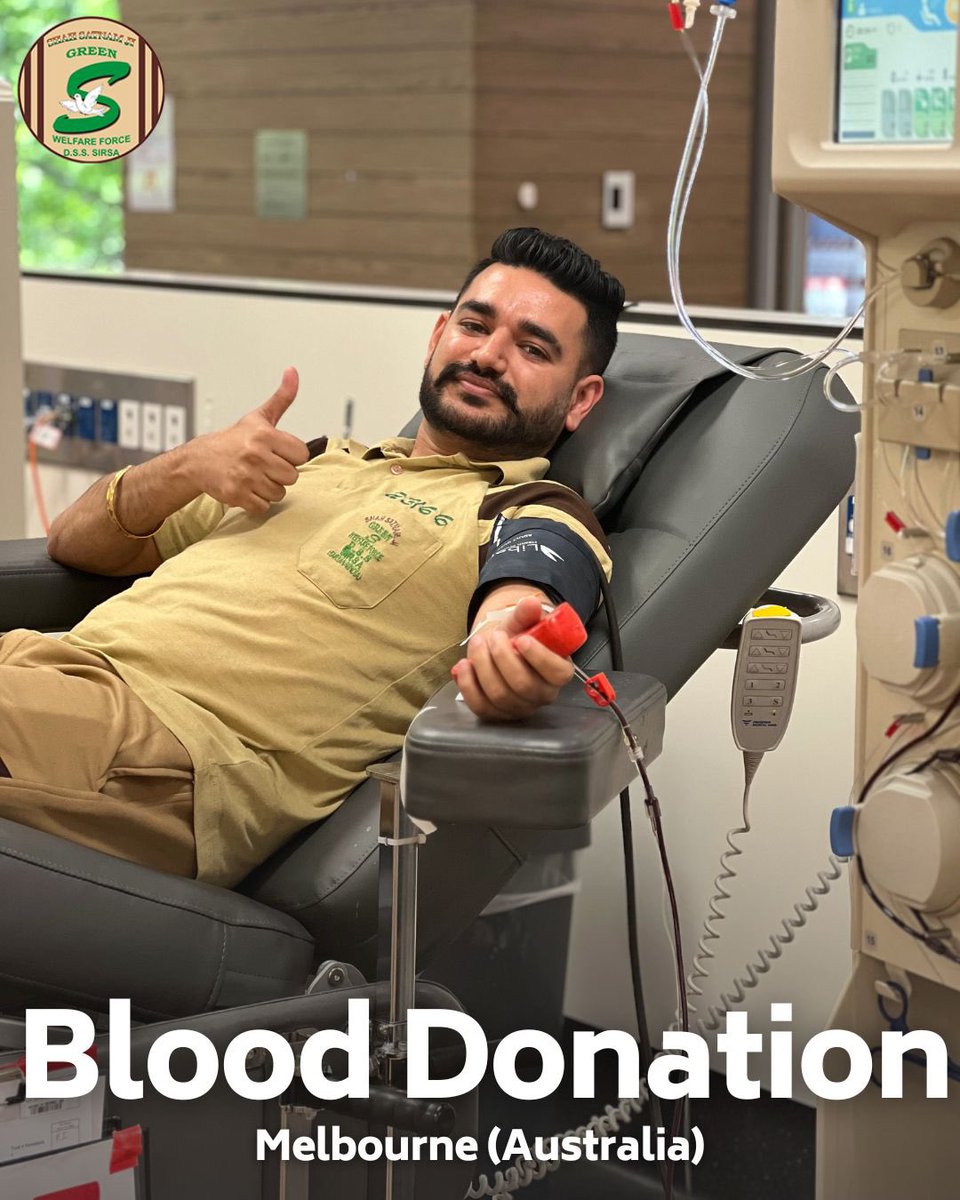 GreenSwelfares's tweet photo. Blood Donors are life savers! Shah Satnam Ji Green 'S' Welfare Force Wing volunteers in Melbourne, Australia, have generously donated🩸blood for needy patients. Join the movement—be a hero, donate blood, and give someone the precious chance to live. Let's make a difference together! #BeAHero #GiveLife #DeraSachaSauda