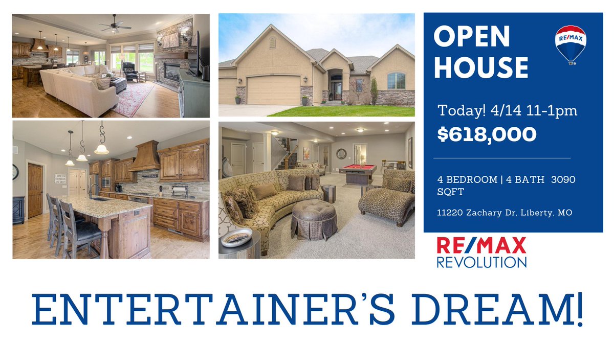JayTheHomeGuy's tweet photo. OPEN TODAY – 11am-1pm 🏡 Looking for the perfect home in #LibertyMO close to #LNHS ? This beauty has it all! Main floor master bedroom &amp; guest bedroom, plus 2 other bedrooms &amp; full baths on LL. Two large entertaining areas! Cul-de-sac lot backing to greenspace, too! #remaxkc https://t.co/iFcftv1Sgv