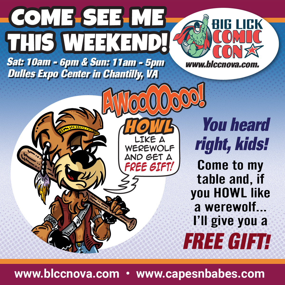 capesnbabes's tweet photo. Today is the last dat to catch me at the Big Lick NOVA show at the Dulles Expo Center. I will be there all day today until 5:00pm! Hope to see you there! AWWWOOOoooOOOooOOOOOooooOOO!!! https://t.co/djPQB09no3
