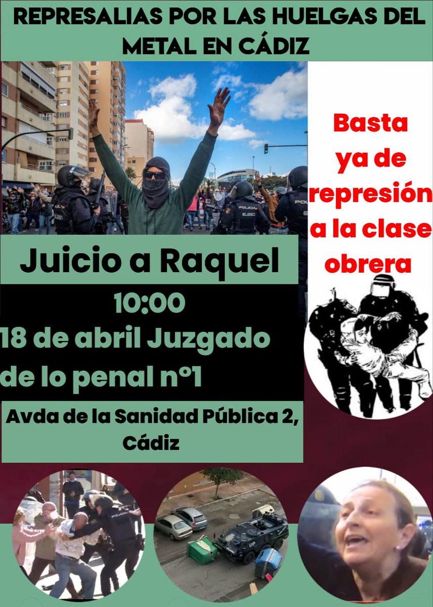 Solidaridad con Raquel.

La gaditana que se enfrentó a la tanqueta policial.

Era noviembre de 2021 y las imágenes dieron la vuelta a España. Centenares de obreros se manifestaban para pedir mejores condiciones laborales y una carga de trabajo que les garantizase el pan. Entre