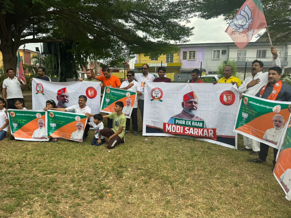 OFBJPNIGERIA's tweet photo. West Africa, Lagos, Nigeria; 14th April 2024, Indian professionals, businessmen, and Non-Resident Indians (NRIs) from Nigeria, West Africa, came together to campaign for the 3rd term of PM Narendra Modi. @overseas_bjp @vijai63 @BJP4India @vikikane @pravin_k75 @mevipul @PTI_News https://t.co/gJxPXWVS5J