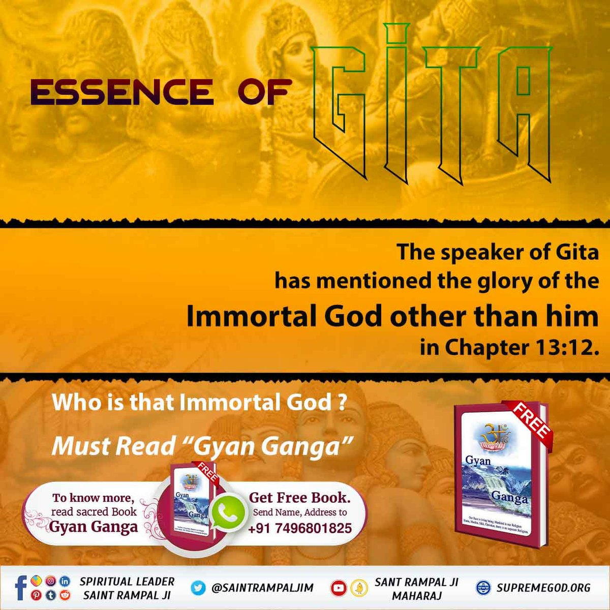 #GodMorningSunday
ESSENCE OF SHRIMAD BHAGAVAD GITA
The speaker of Gita has mentioned the glory of the Immortal God other than him in Chapter 13:12. 
Who is that Immortal God ?
To know, Download from Playstore our Official App