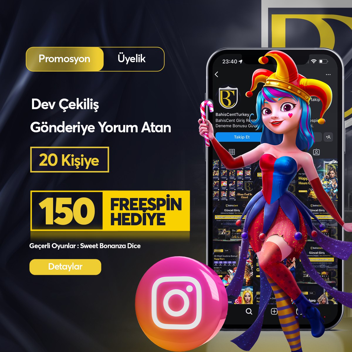 🔥#BAHİSCENT'DE KAZANMAYA HAZIR OL! 🎁Instagram'daki gönderimize yorum atan 15 üyemize Sweet Bonanza Dice oyununda geçerli 150 Freespin hediye ediyoruz. 🤑Hemen sende yorum at ve 100 Freespin kazanma şansını kaçırma! ⚠️Yorumun yanına kullanıcı adını yazmayı unutma. ⚠️Sonuçlar…