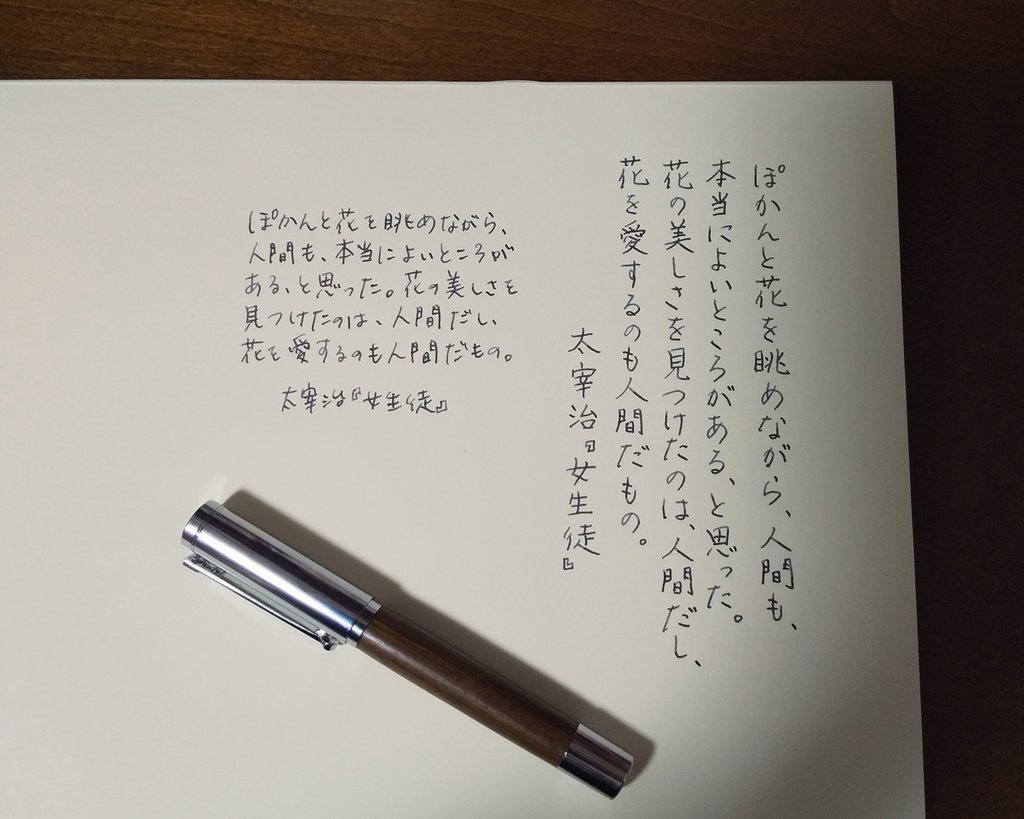 DRAGON WOOD（ @DRAGONWOOD2008 ）さんのグリーンハートの万年筆が届きました🤤 木のいい香りがするし、ペン先も書きやすいです。 楽しくものづくりをしている人の作品はお守りみたいな存在です🌸 #青空の抜粋室