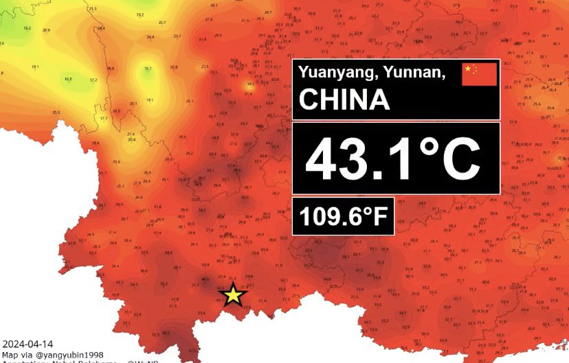 43°C - highest temperature ever recorded in China during April.