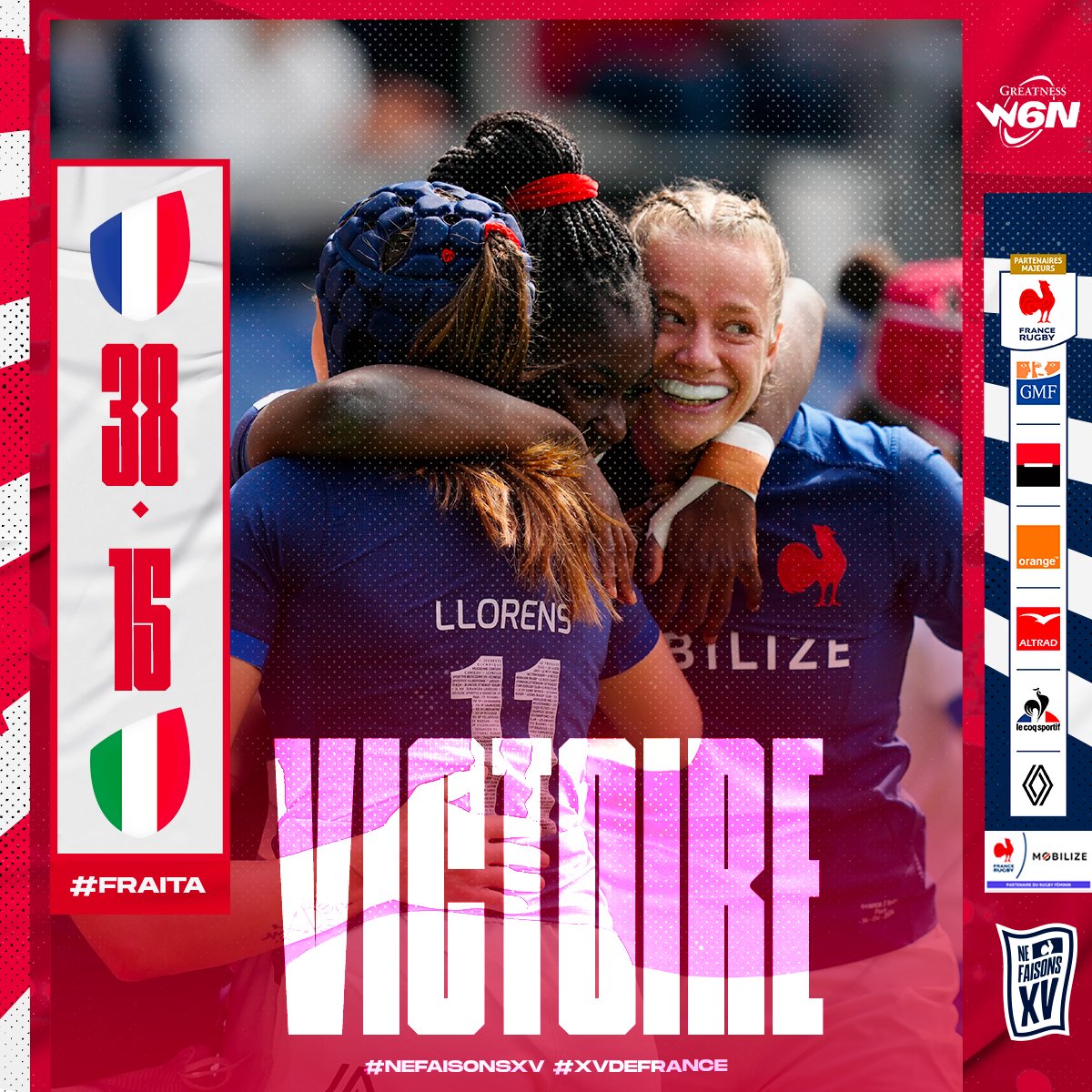 🤩 𝗤𝗨𝗘𝗟𝗟𝗘 𝗩𝗜𝗖𝗧𝗢𝗜𝗥𝗘 pour nos Bleues aujourd'hui à Jean Bouin ! 
 
#FRAITA #XVdeFrance #NeFaisonsXV