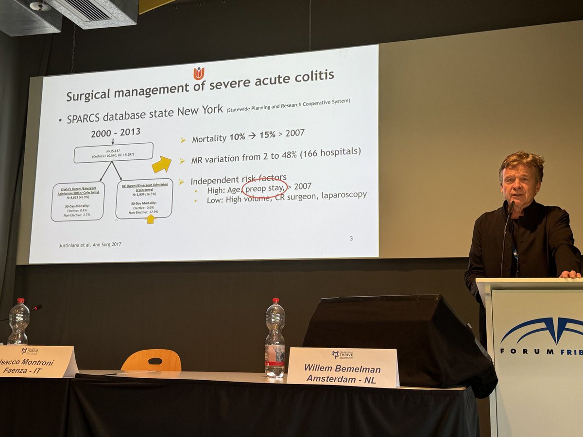 Delay in surgery in #ulcerativecolitis can result in mortality. Re evaluate the inpatient daily and discuss #MDT great talk by Willem at #ColorectalThrive2024