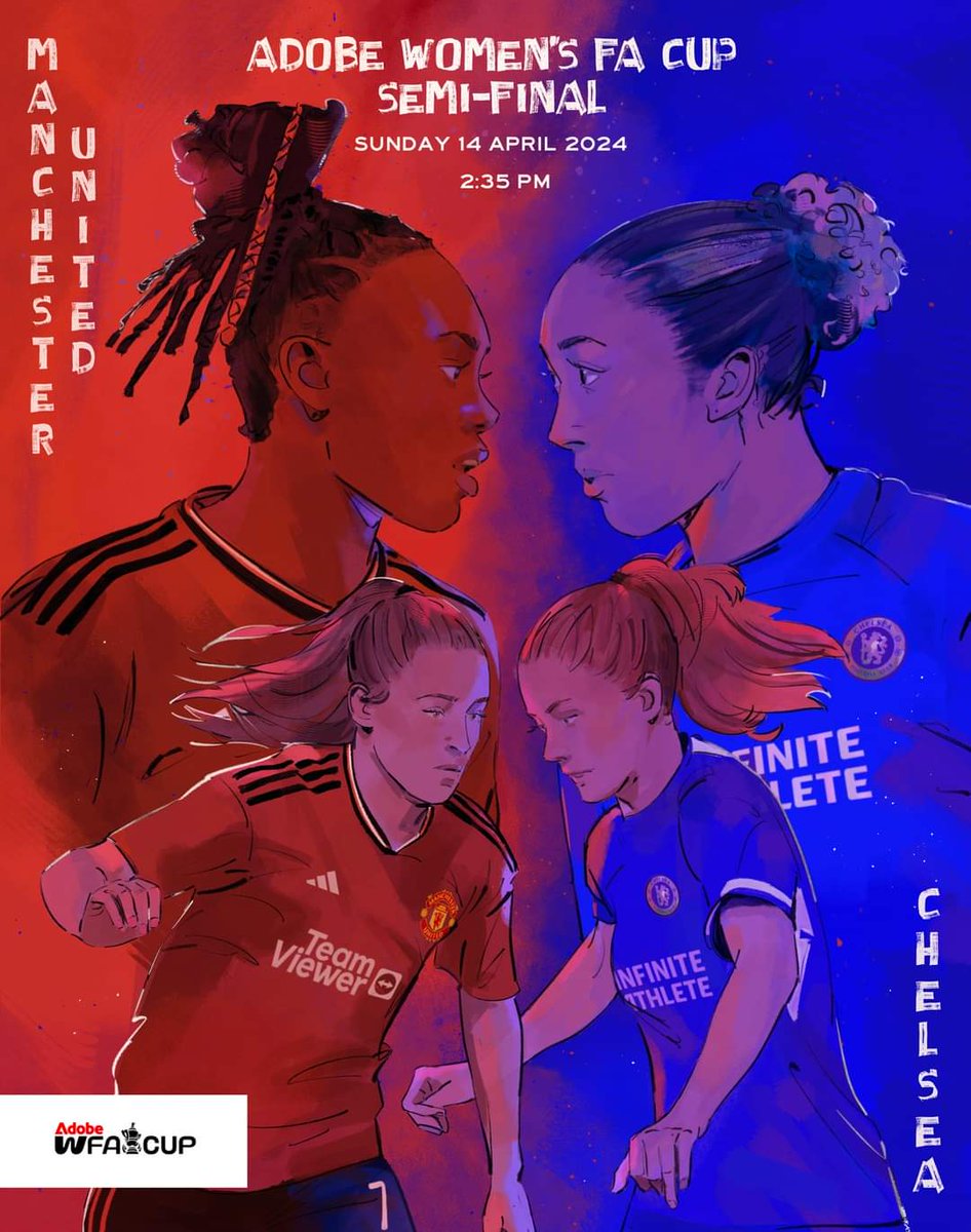 Time for Adobe Women's FA Cup SEMI-FINAL: Manchester United Women 🆚 Chelsea Women, 🏟️ Leigh Sports Village, Manchester. Up for the Cup 🏆 🔱 Come on United #AdobeWomensFACup #GlorygloryManUnited ❤️❤️❤️❤️❤️ #LeighSportsVillage #MUFC #WeAreUnited  @ManUtdWomen @ManUtd @AdobeWFACup