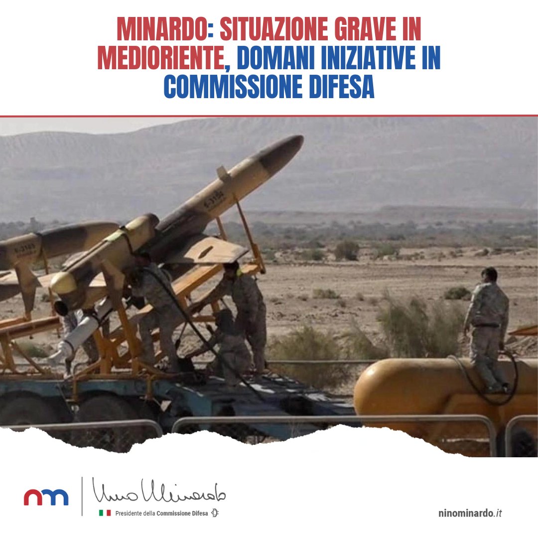 NinoMinardo's tweet photo. L’attacco di #Iran ad #Israele è un elemento in più di destabilizzazione di tutto il teatro mediorientale che non va sottovalutato. Domattina coinvolgerò l’ufficio di Presidenza della Commissione #Difesa di @Montecitorio per valutare le iniziative necessarie. https://t.co/nZXGQmircI