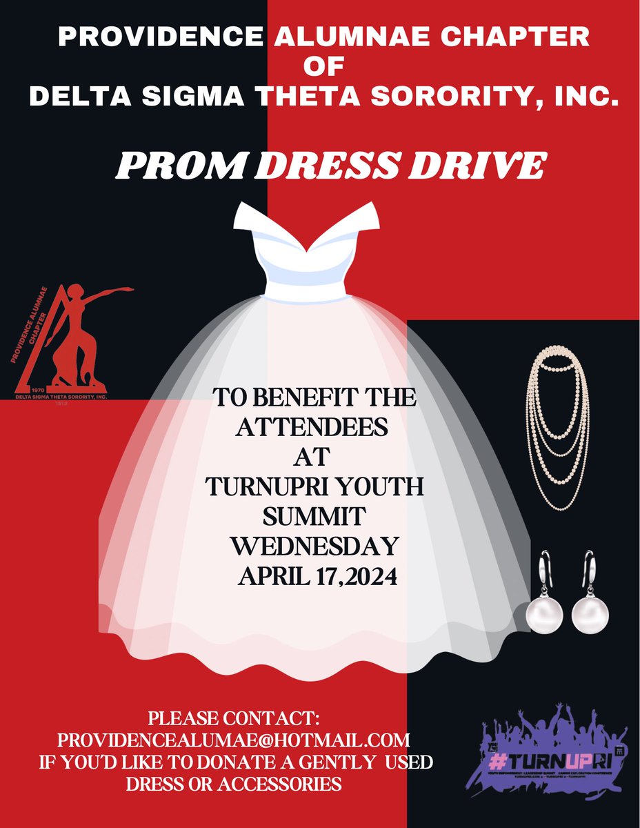 AlumnaeDelta's tweet image. To donate any gently used prom dresses, formal dresses, accessories or shoes, to our Prom Dress Drive to benefit the attendees at #TURNUPRI Youth Summit, We will be at the Mt. Hope Communtiy Center, 199 Camp St, Providence, today 1:00pm-3:00pm.

#PAC1970
#ServiceIsWhatWeDo