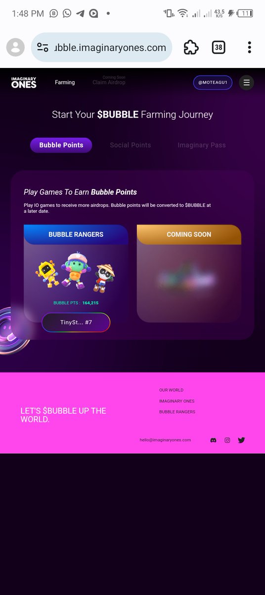 MOteagu1's tweet photo. I'm farming $BEYOND because I want that juicy revenue earning token from @PlayGroundCorp. LFG!!!
You can farm $PARAM @ParamLaboratory
$BUBBLE @Imaginary_Ones $TRIP @PlayOverTrip
$PIXIZ @Pixiz_io @3hub_io #3hub_io https://t.co/k7lsdgPYMM