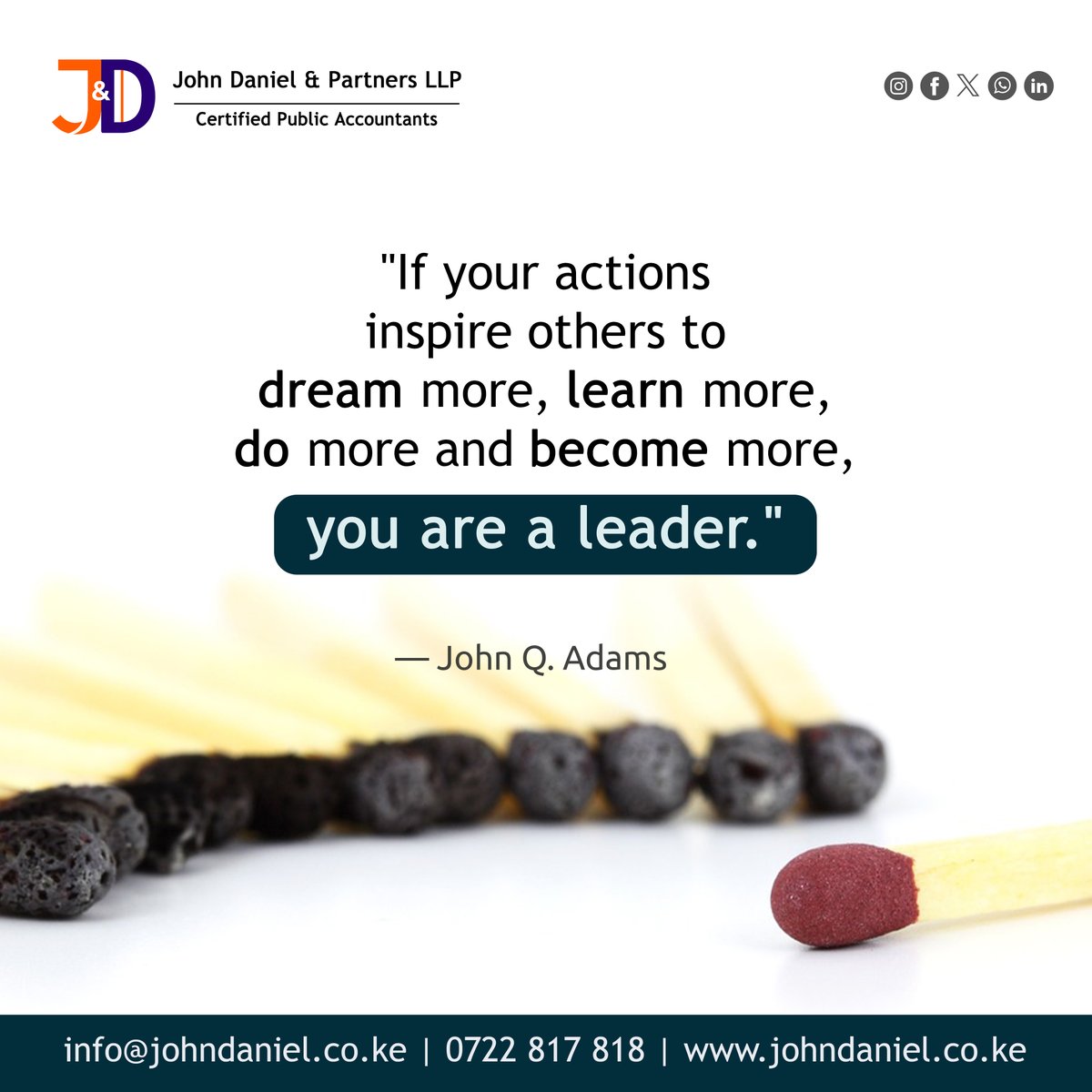 'If your actions inspire others to dream more, learn more,do more and become more, you are a leader.'

Accounting | Tax | Audit | Advisory
#Business #Leadership #BusinessLeadership #MondayMotivation