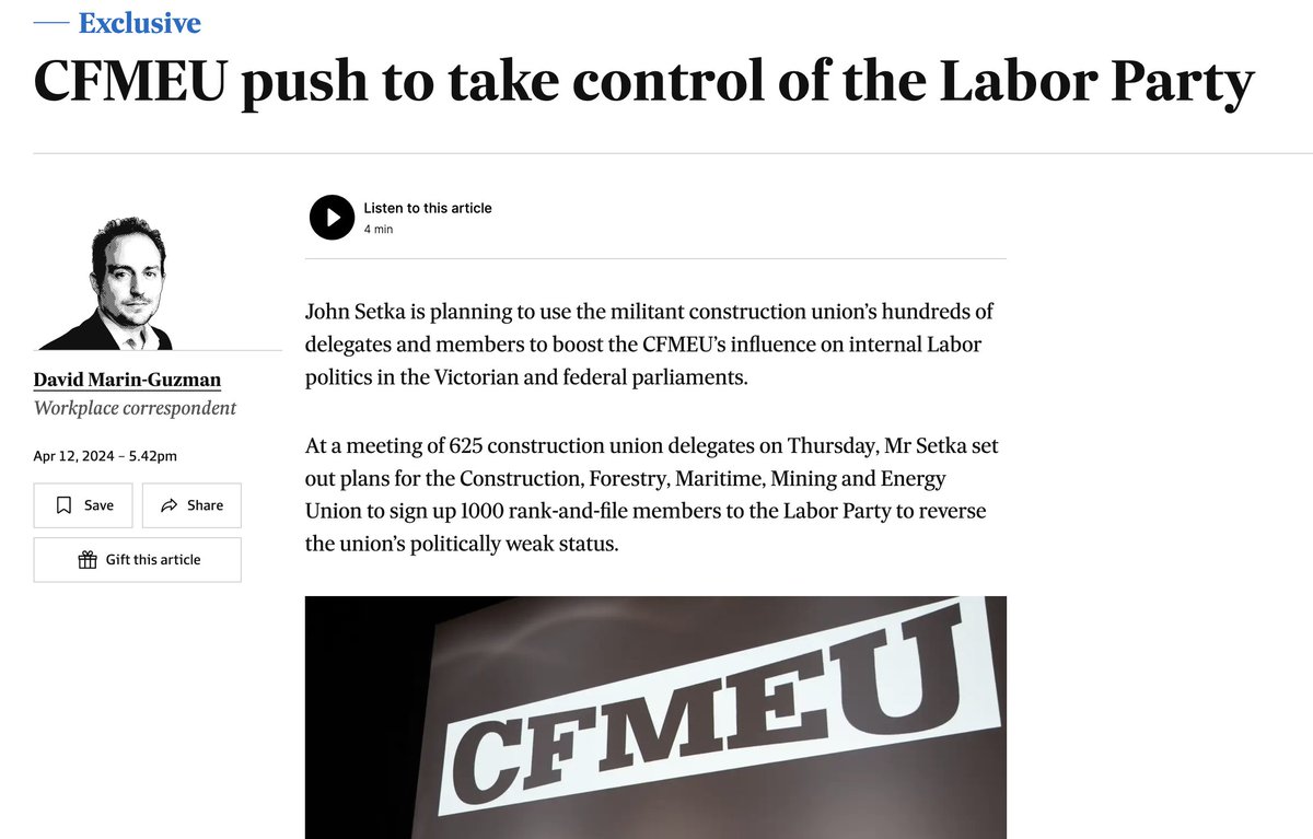 Smelly unions back to destroy hope. CMFEU aiming to control the ALP even further. John Setka is a knob.