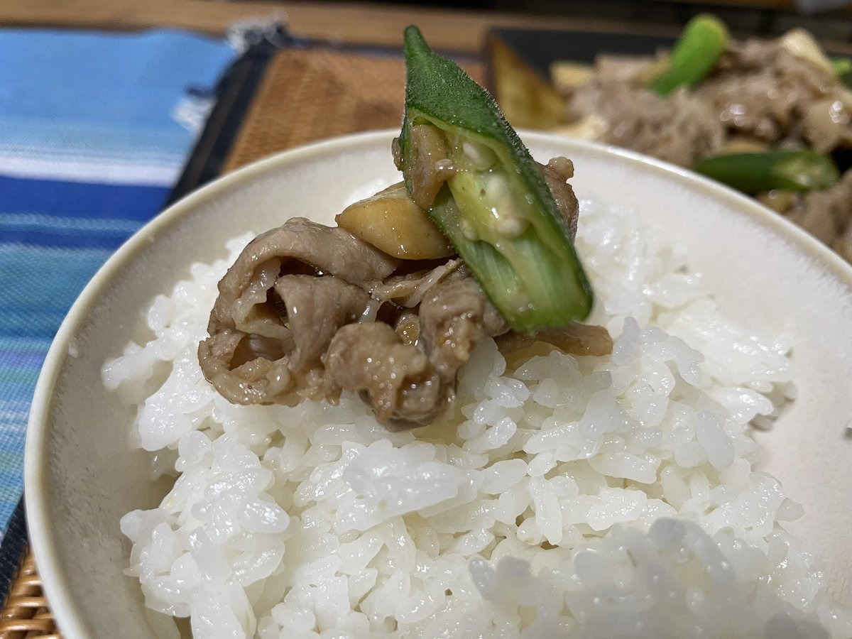 The main for dinner, Stir-fried pork and Okura(#オクラ) in Chinese-style!
It’s a reproduction of my favorites(which my favorite Chinese restaurant offers). I cooked this following my tongue’s memory! Well, let’s eat!
#cookingathome 
#おうちごはん 
#twinglish 
#Twitter家庭料理