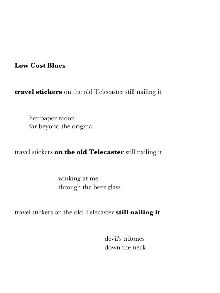 #chainedmonoku by Roman  Lyakhovetsky @rlyakhovetsky.
Originally from Russia, Roman now lives in Israel. His poems have been widely published, internationally. #monoku #telecaster #chained #poetry #electric #micropoetry #music #poetrylovers #guitar #israel #poetrycommunity #haiku