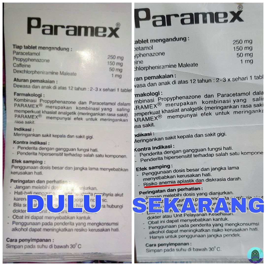 💚 kindly reminder utk teman2 semuanya, jangan terlalu sering konsumsi obat ini yaaa. sender perhatiin ternyata keterangan efek sampingnya ditambahin, berisiko anemia aplastik. Kalo minum obat yg beredar di pasaran, mohon dibaca semua keterangannya utk jaga2 ya