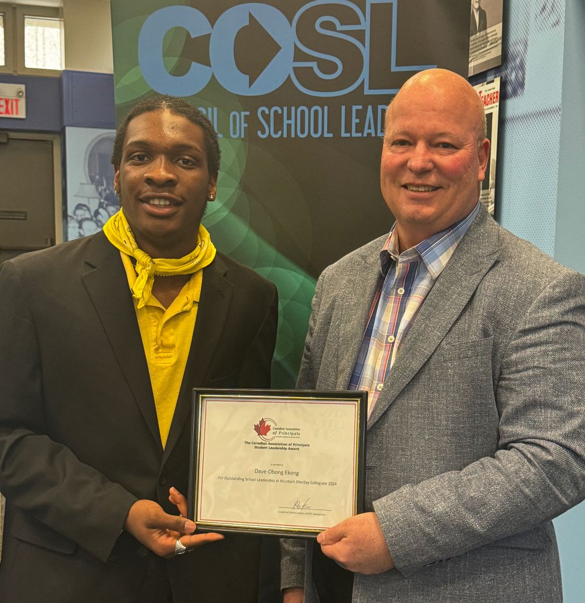 Congratulations to Daye-obong Ekong as the recipient of the Canadian Association of Principals Scholarship for the Manitoba region! Daye is a true leader at @mmc_retsd ! Well done!
