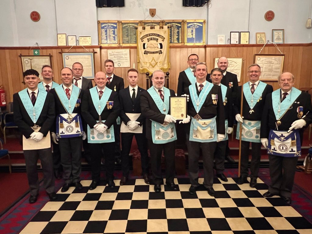 On Saturday 13th April, Brother Adam took his first regular step in freemasonry. In what was a very convivial meeting, the lodge was also presented with its bronze award for the <a href="/HantsMason/">Hants & IoW Masons</a> 2027 festival. A great afternoon's masonry in Petersfield!