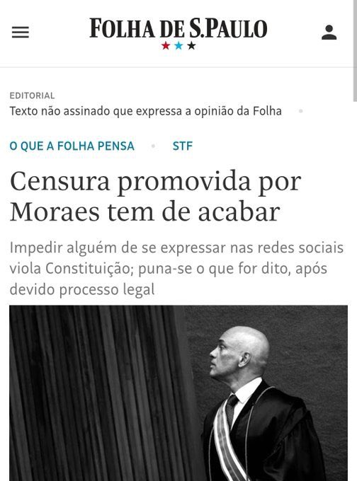 @folha e @Estadao publicaram Editoriais que criticam com veemência a censura promovida por Moraes e rechaçam ordens secretas dadas por ele que proíbem expressão nas redes. O rei está nu. Mas antes tarde do que nunca.